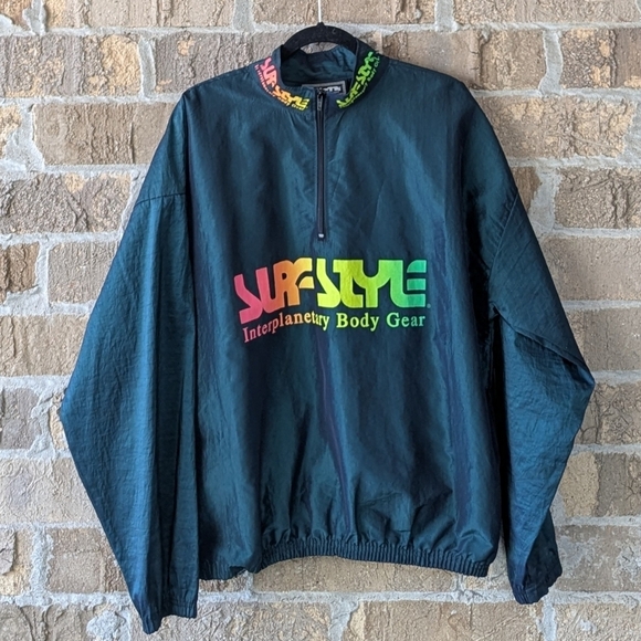 VTG 80s Surfstyle Interplanetary Body Gear Pullover Anorak Windbreaker Teal - Picture 9 of 9